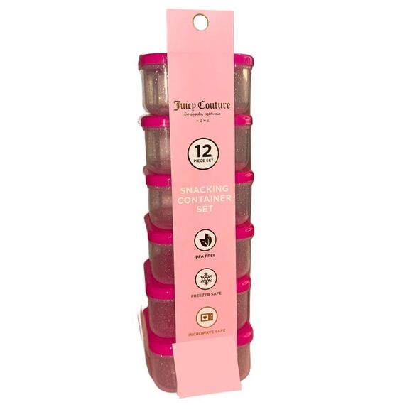Juicy Couture Home 12 Piece Pink Glitter Snacking Container Set Food Storage 6oz - Picture 5 of 8